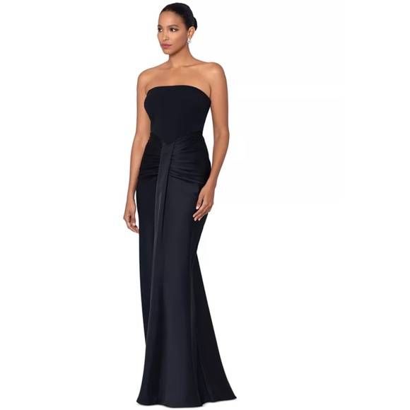 NEW Betsy & Adam BLACK Strapless SATIN Draped RUCHED Pleat EVENING Dress GOWN 12 - Picture 14 of 16